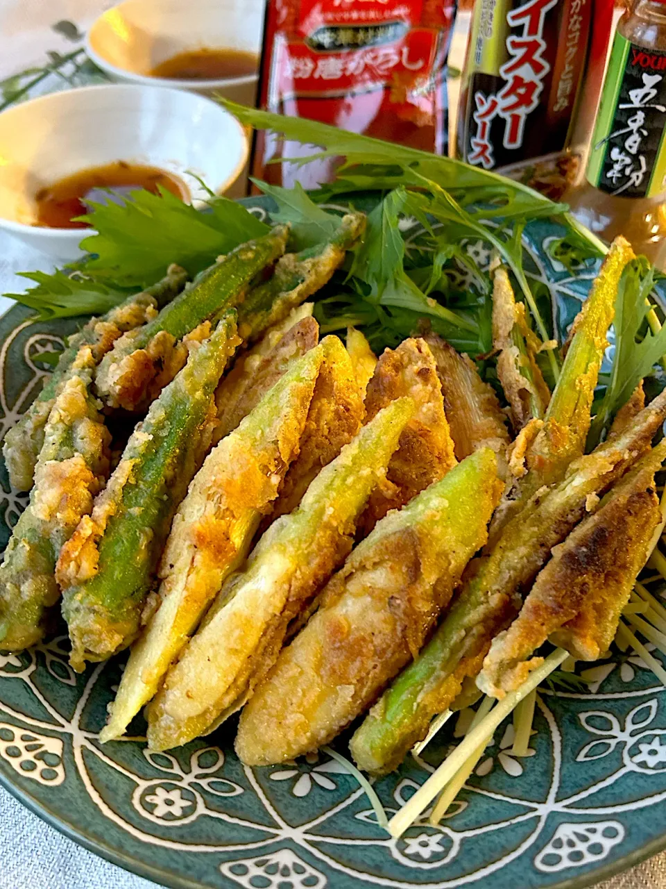 マコモダケとオクラのカレー風味の天ぷら|まなまな♡さん
