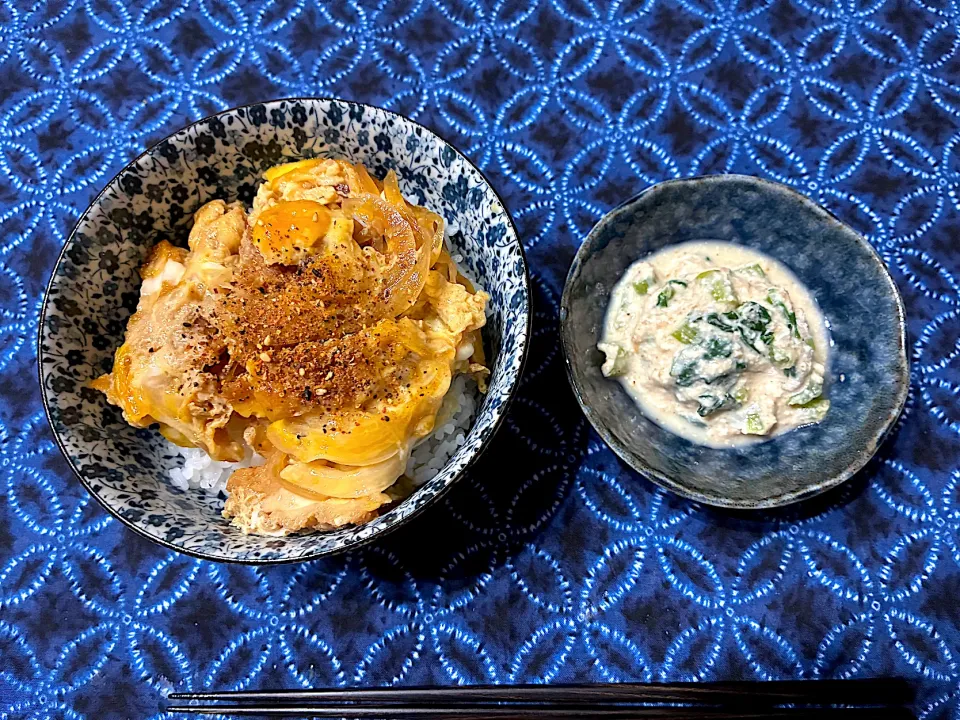 朝ごはん〜カツ丼・小松菜の白和え|おさむさん