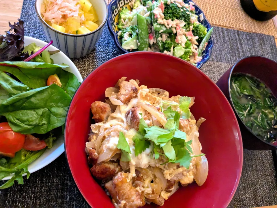 唐揚げの親子丼|ぽてさん