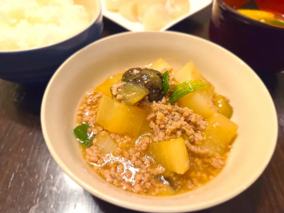 大根ナスのそぼろ煮|もとしんさん