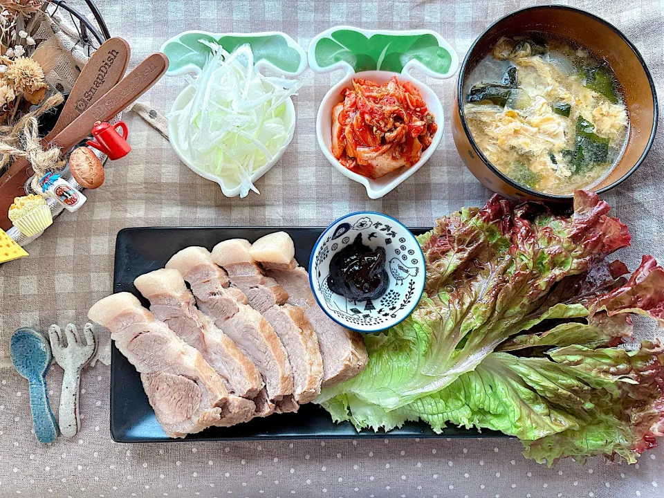 ポッサム・ワカメと玉子のスープ
 - 李錦記サムジャン -|がぁがさん