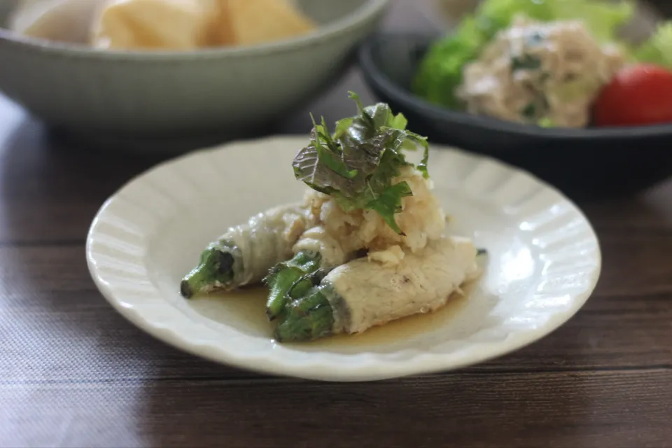 オクラの豚肉巻きおろしそポン酢|ちいさなしあわせキッチンさん