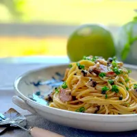 『EVERINO』うきレジ機能で、しめじとウインナーの明太子パスタ