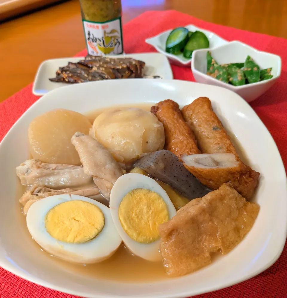 ☆おでん　☆平豆味噌󠄀ごま和え　☆焼シシャモみりん　☆キュウリ浅漬け|chikakoさん