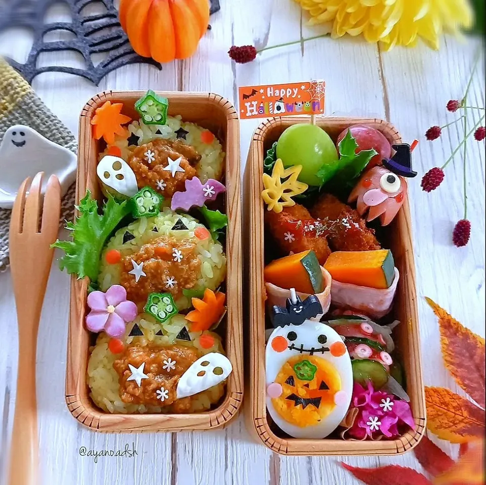 ジャックオランタンの
キーマカレーおにぎり
ハロウィン弁当🧡💜|ayano.adshさん