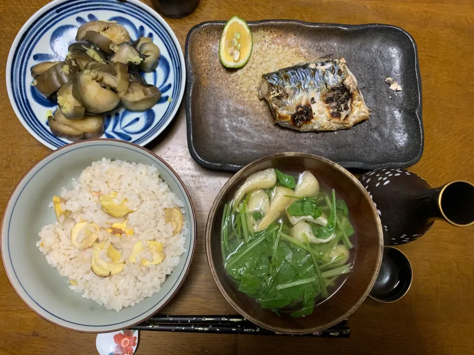 夕食　栗🌰ご飯　サバの塩焼き|ATさん