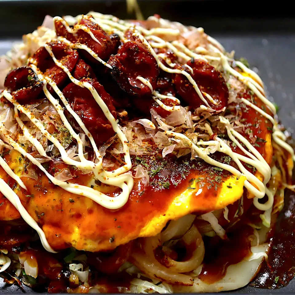 Kさんの料理 ゴロゴロ砂ずりのせお好み焼き|かおるさん