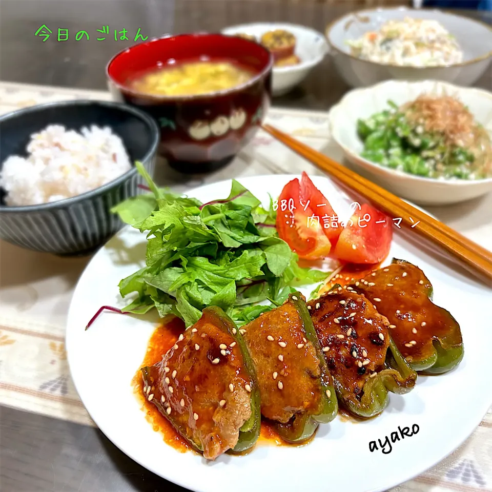 BBQソースの肉詰めピーマン|亜矢子さん