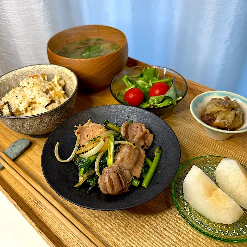 砂肝と春菊の炒め物定食|pontalさん