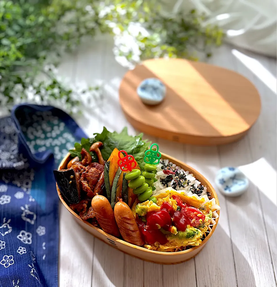 茄子と豚肉の甘辛味噌炒め弁当|マーブルさん