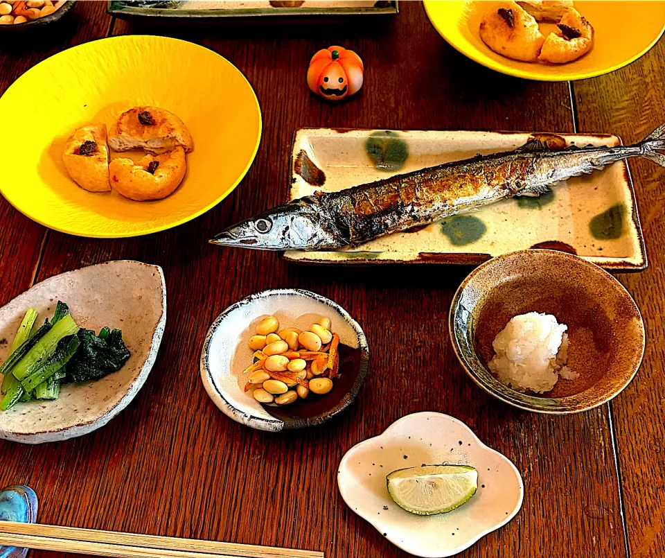 晩ごはん♯さんま塩焼き♯小松菜おひたし🥬♯大豆サラダ|小松菜さん