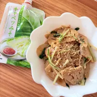 れんこんと水菜のキャベツみそ炒め|まりさん