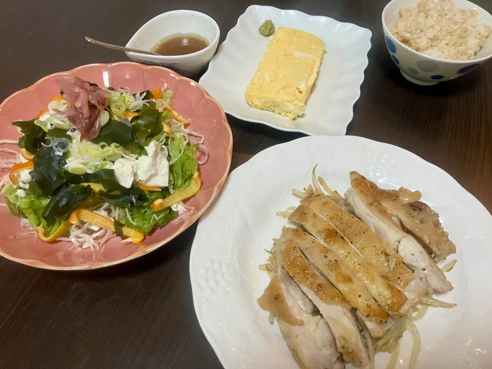 チキンステーキ、だし巻き、和風サラダ|tatsuponさん