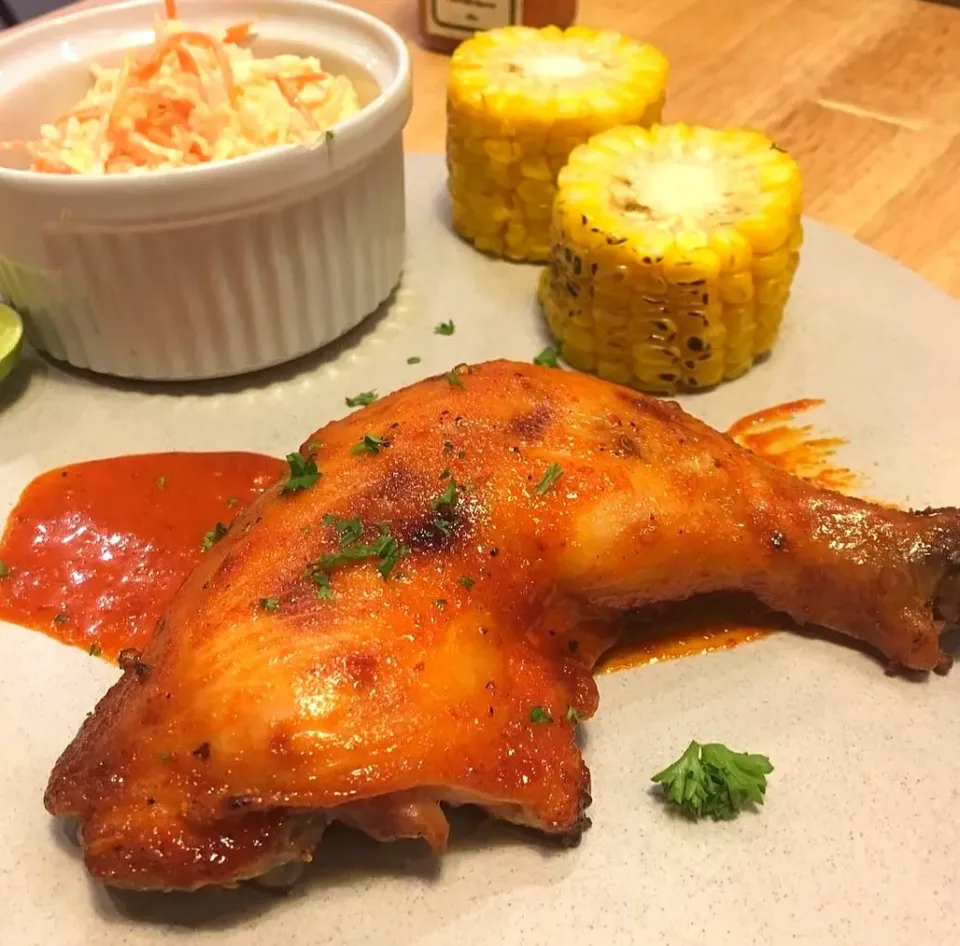 Perfectly Tender Grilled BBQ Chicken w/ Coleslaw & Sweet Corn 🐔🌽🤤|An'leeさん