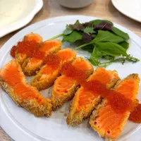 旦那さん誕生日ごはん　サーモンのレアカツ|ゆかりさん