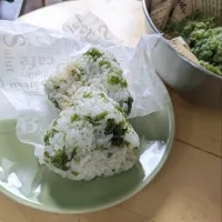 クロレラと青のりの手作り天かすの出汁おにぎり|mi_neneco♪さん