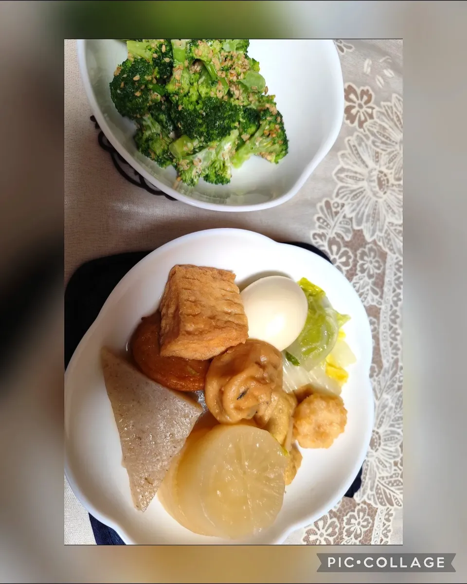昨日夜ごはん、簡単なおでんとブロッコリー味噌マヨ和え|m.rafuさん