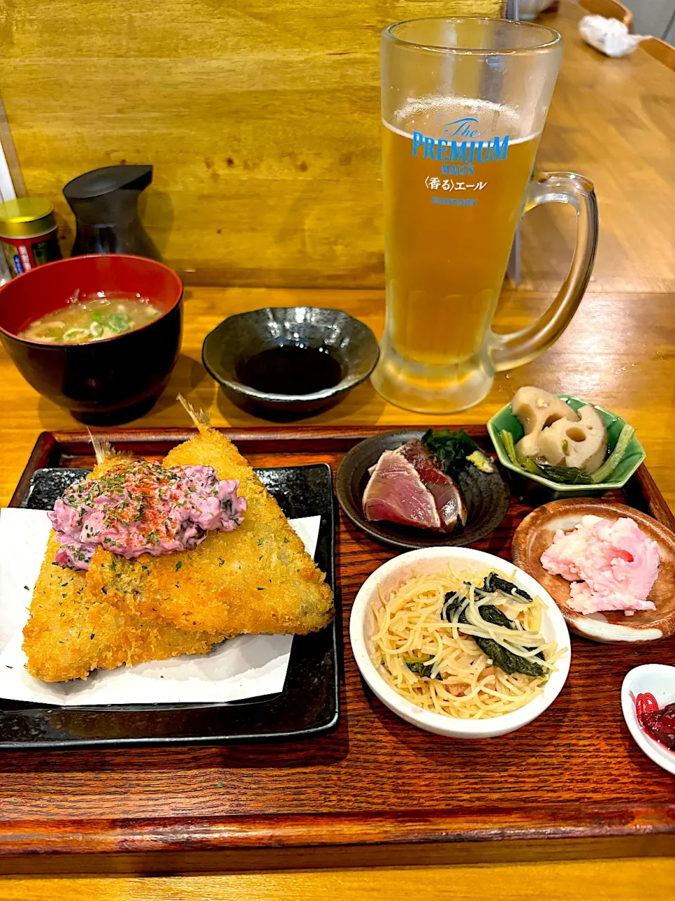 鯵フライ　ビール定食|yucc@さん