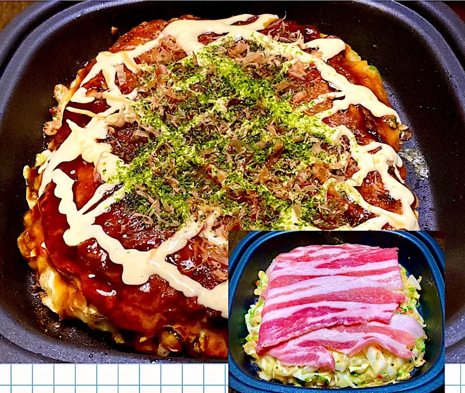 今宵は1人ホットプレートで                                     「お好み焼き(イカ・豚玉)|mottoさん