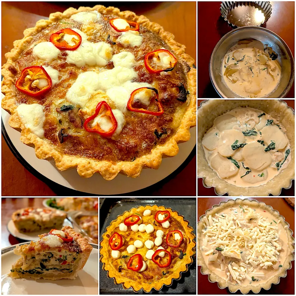 Tama's Quiche of spinach,potato,lotus root &spring onion🍳tamaさんのｷｯｼｭ(ほうれん草,ﾀﾏﾈｷﾞ,蓮根&ｼﾞｬｶﾞｲﾓ)|🌈Ami🍻さん