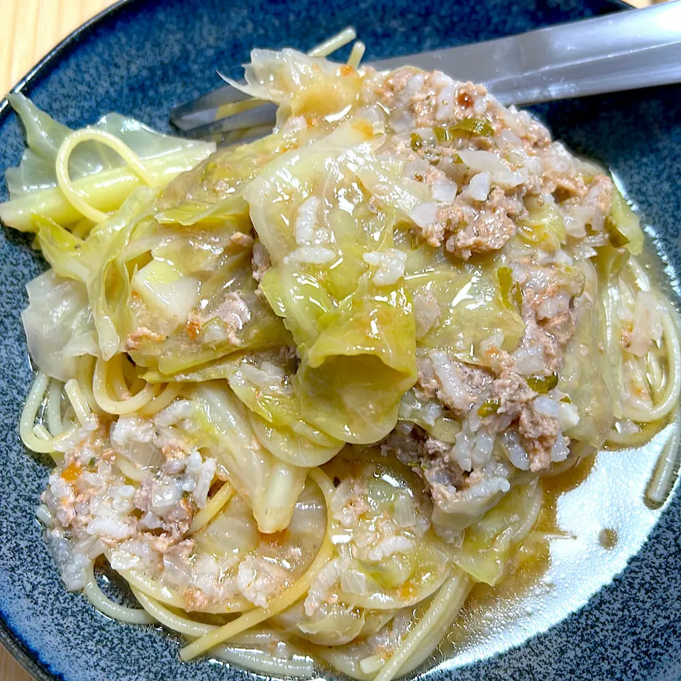 #キャベツとひき肉の重ね煮パスタ|トリさん