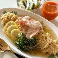 ゆかりさんの料理 ゼンブヌードルでスモークチキン冷やし麺🐓🌱|ゆかりさん