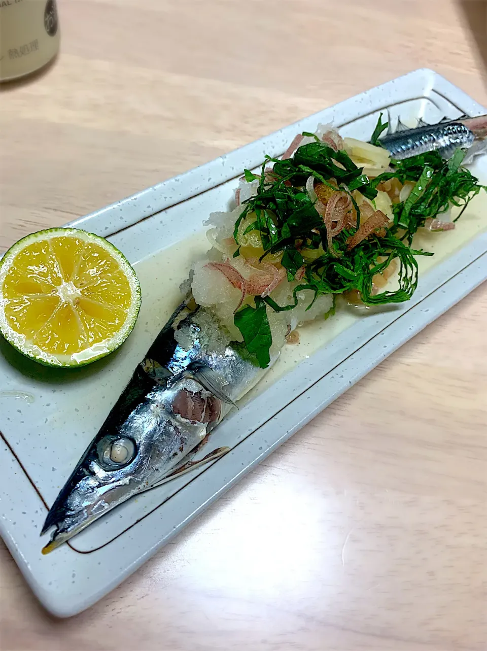 塩茹で秋刀魚　茗荷、青紫蘇、大根おろし　すだち、白だしで|SUN.yokotanさん