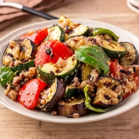 「キヌアと雑穀のみそチーズ風味」を使ってみたSnapdishの料理・レシピ写真:カラフルグリル野菜と雑穀のサラダ