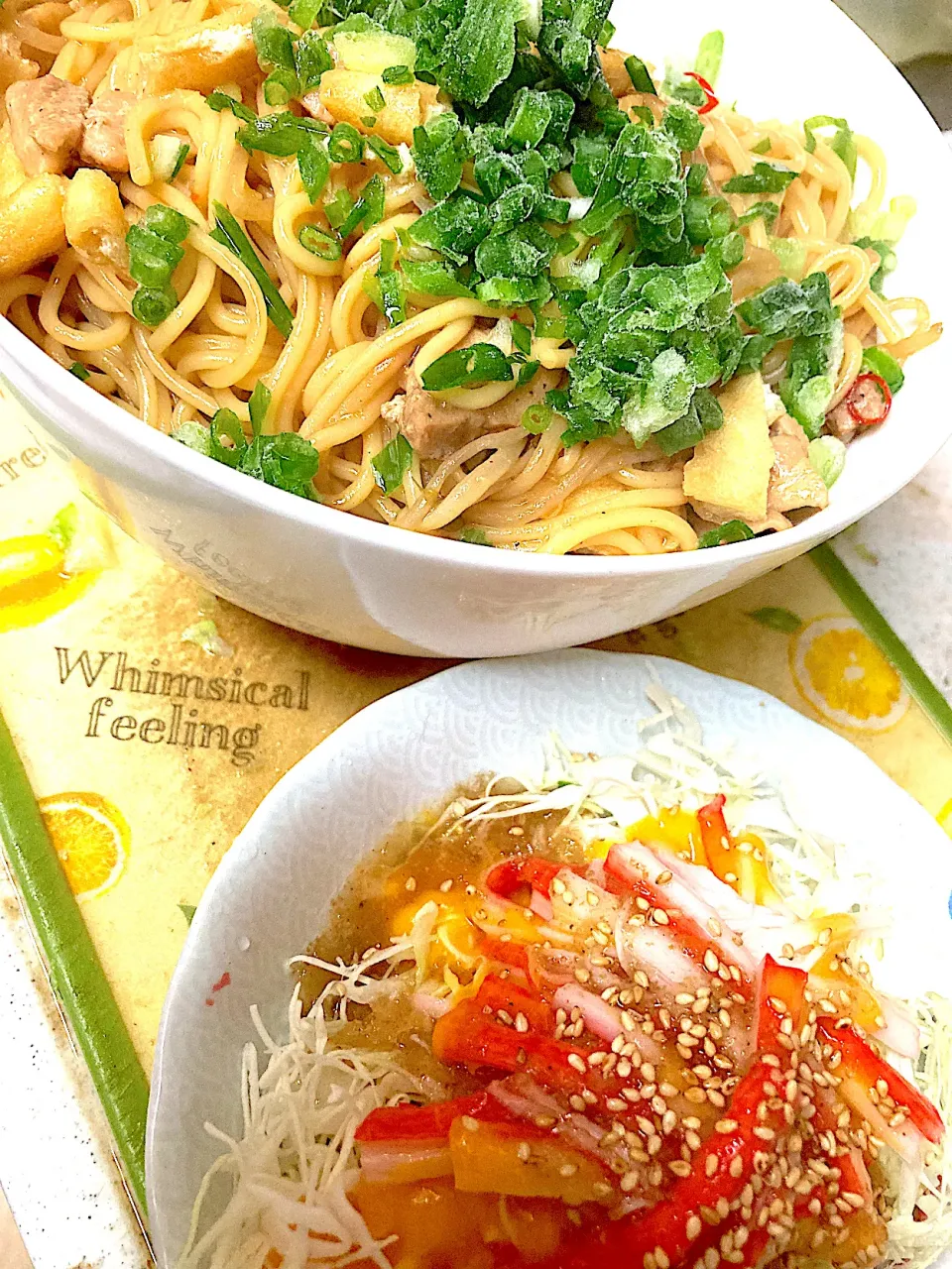 柚子胡椒パスタ、カニカマサラダ|まみみさん