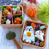 目玉焼きおばけと
コバケちゃんにぎりの
肉そぼろごはん
ハロウィン弁当🧡💜|ayano.adshさん