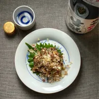 鯵のなめろう、大七純米生酛 生詰め|まる(丸大豆)さん