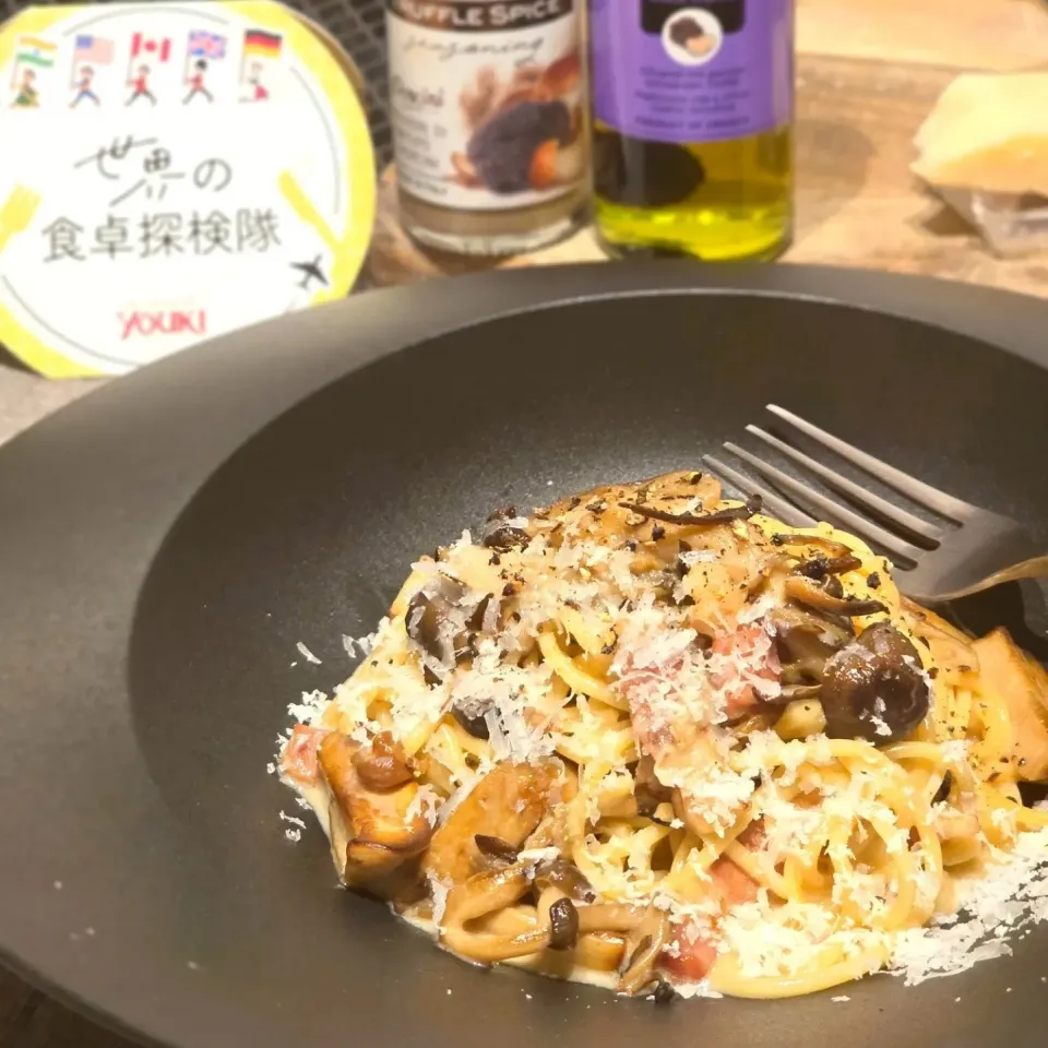 キノコとチーズのパスタ|オハナシマンさん