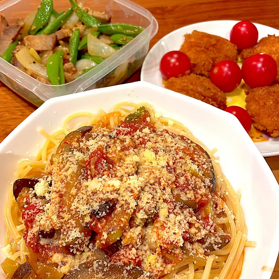 茄子、ブロッコリーとサバ缶トマトパスタ|とゆあさん