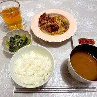 チーズタッカルビもどき、小松菜のコチュジャン和え|魚介の旨味さん