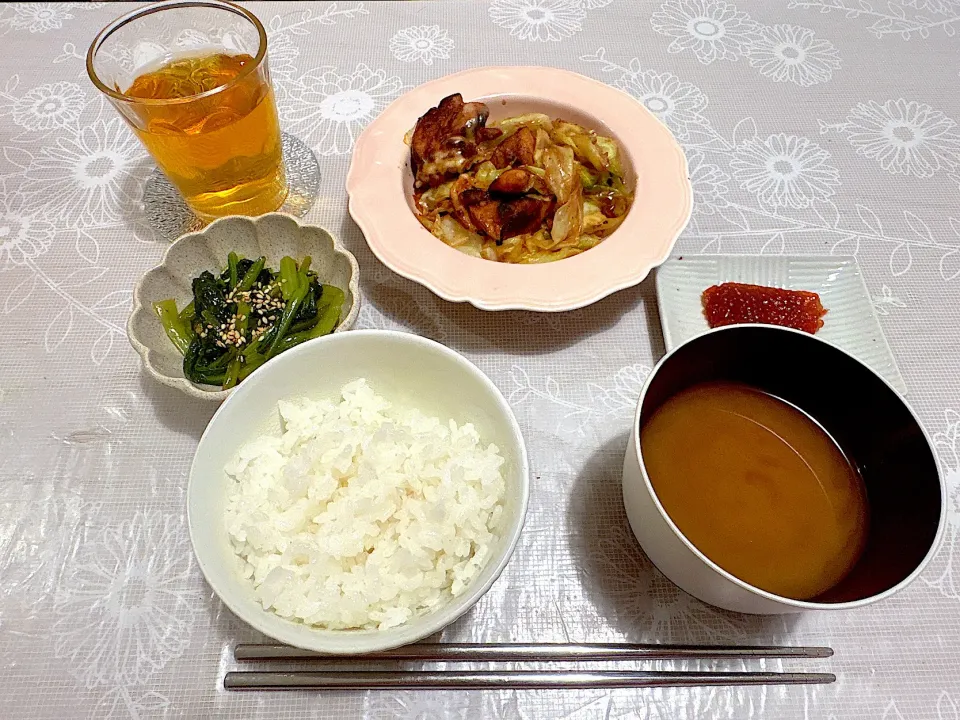 チーズタッカルビもどき、小松菜のコチュジャン和え|魚介の旨味さん