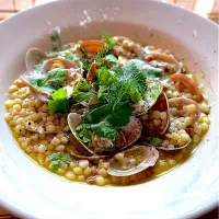 浅利のスープ仕立てのフレーゴラ