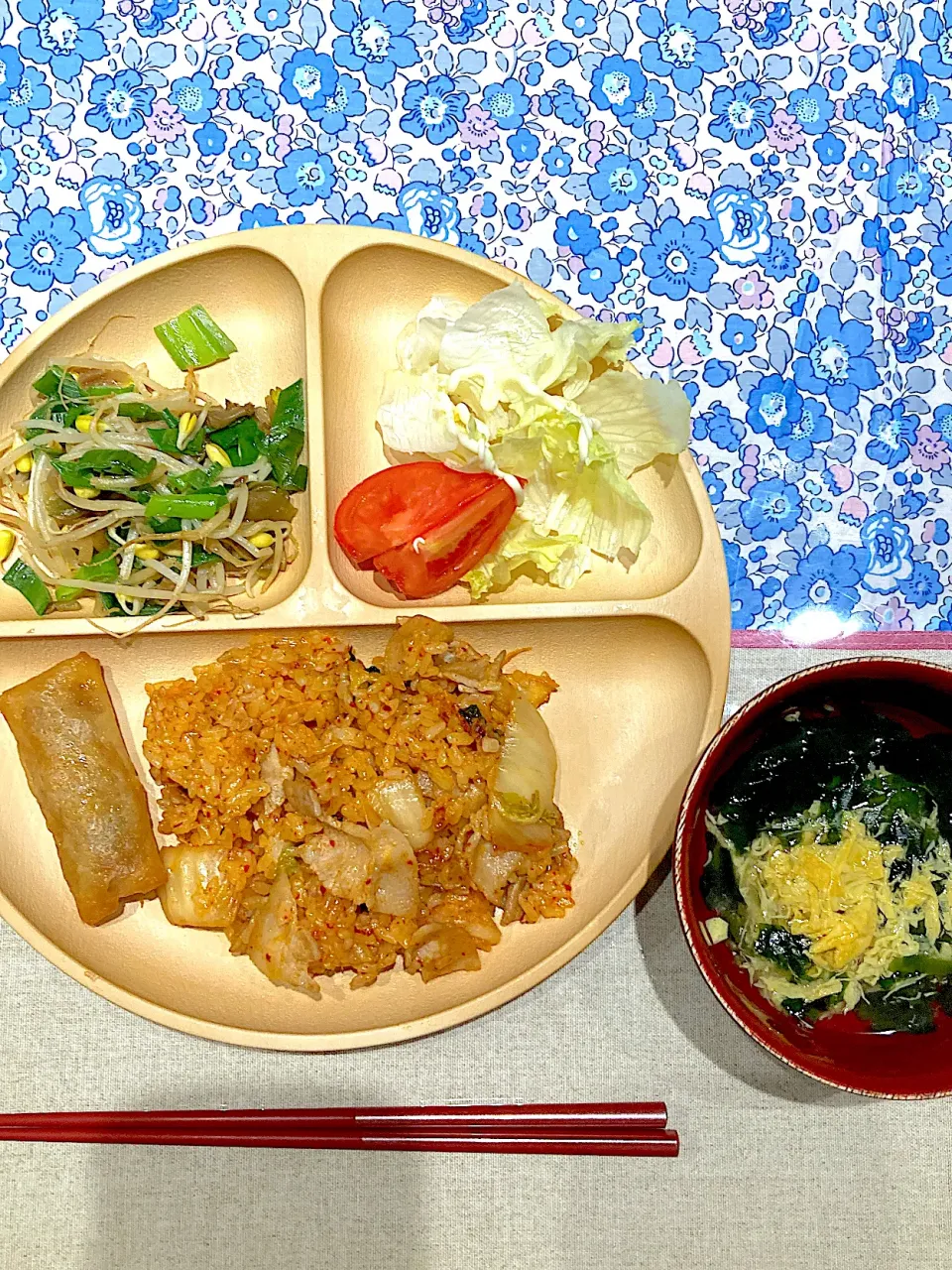 キムチチャーハンと豆もやしと搾菜炒め|おしゃべり献立さん