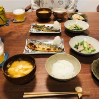 鯖の塩焼き、はくさい菜と豚こまの炒め物