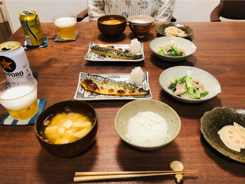 鯖の塩焼き、はくさい菜と豚こまの炒め物|タロッカ主夫見習いさん