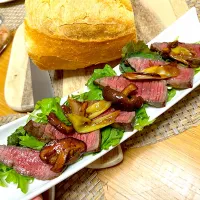 和牛ステーキ椎茸とネギのソース　わさび添え|ochihekoさん