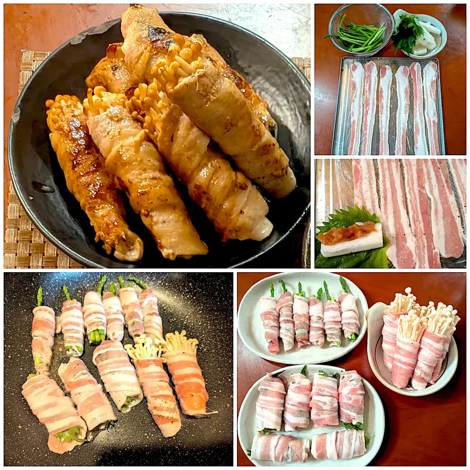 Pork rolled vegetables🌀野菜の肉巻き(長芋梅紫蘇･ｱｽﾊﾟﾗｶﾞｽ&えのき)|🌈Ami🍻さん