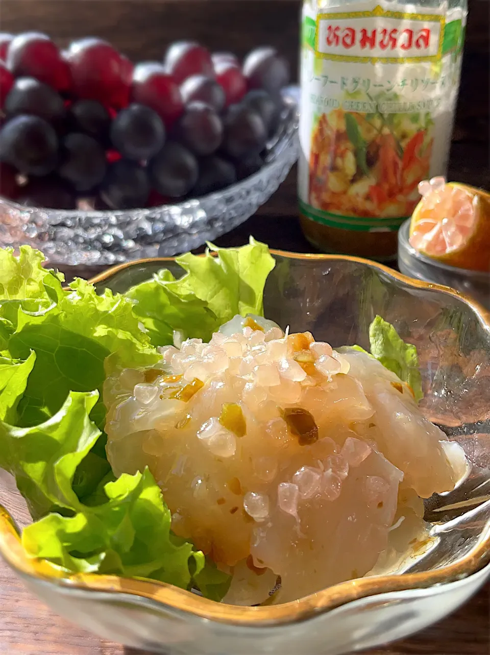 釣り魚🎣カワハギのグリーンチリソース和えwithフィンガーライム|9421beruさん