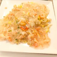 今日の夕食　蟹缶のあんかけチャーハン|pinknari🐰🌈さん
