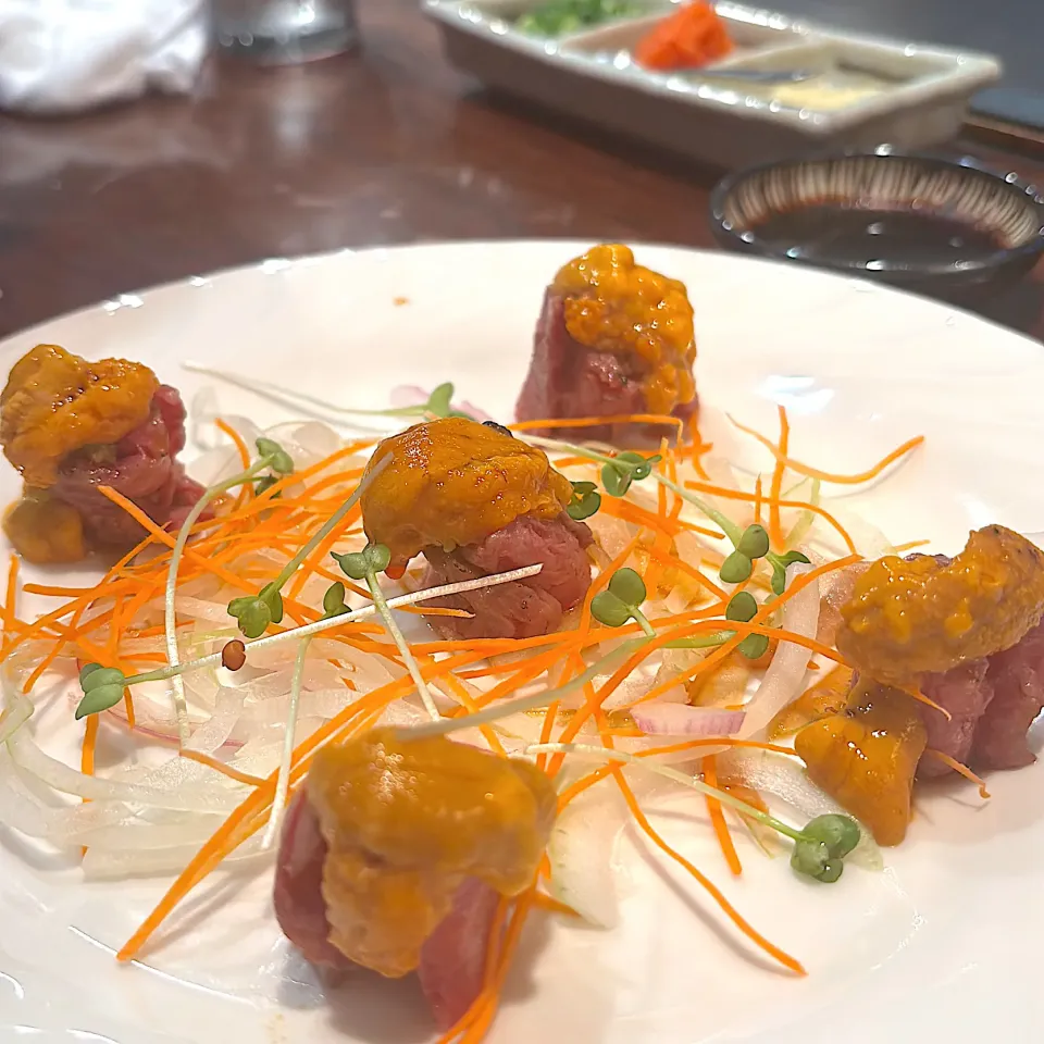 ウニと牛肉のオードブル|らんさん