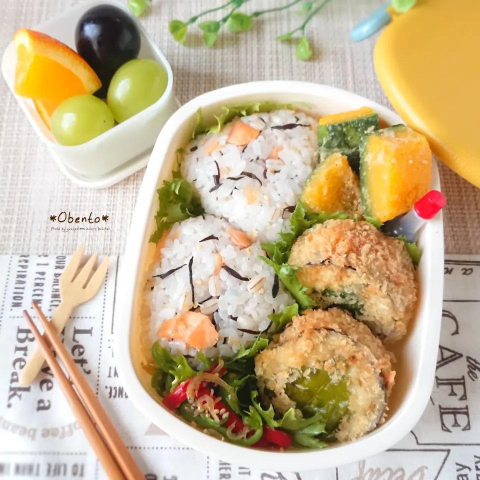 おにぎりと茄子の挟みフライ弁当|ゆずぽんさん