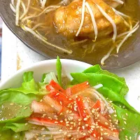 鶏もも南蛮、サラダ|まみみさん