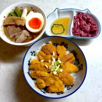 雲丹丼、馬刺し、鴨出汁ラーメン|こっぷさん