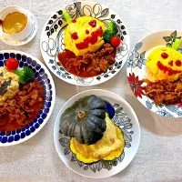 おばけオムハヤシと丸ごとかぼちゃグラタン🎃|ゆかりさん