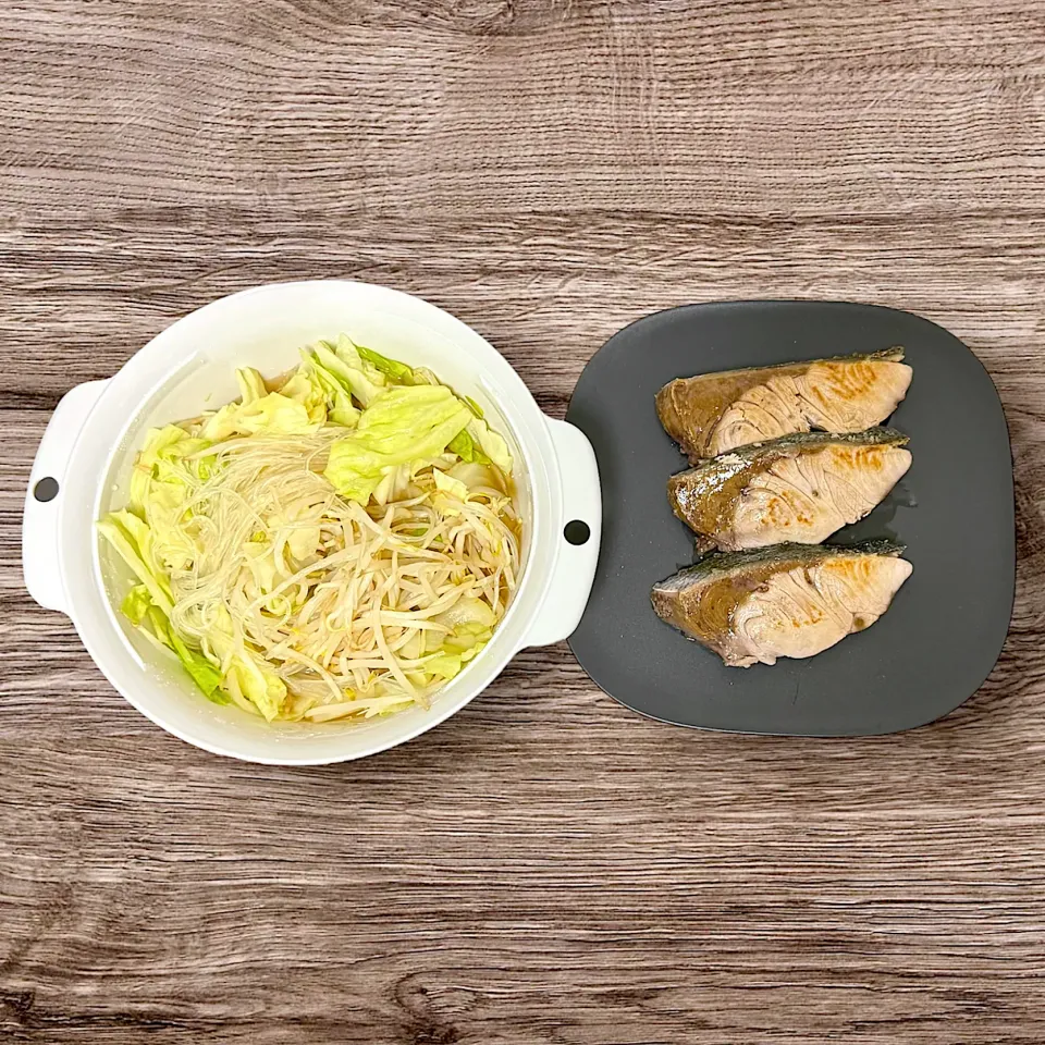 ぶりの塩焼きと春雨入り野菜スープ|瀬名さん