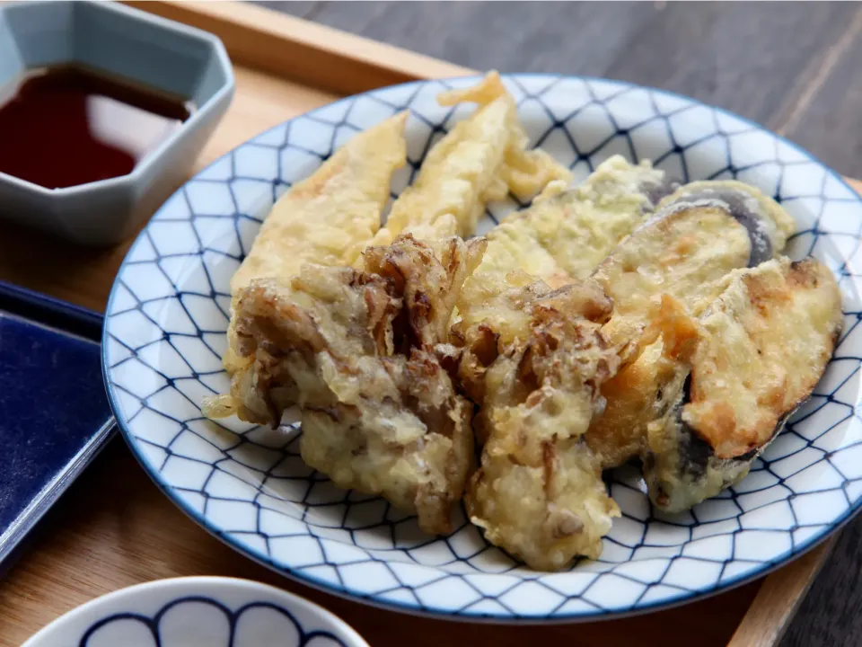 天ぷら　茄子、筍、舞茸|マユマユさん